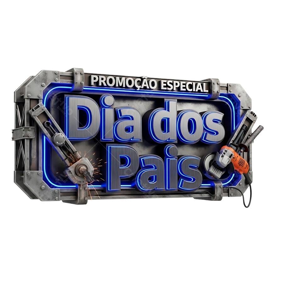 Selo 3D promocional Dia dos Pais metalizado azul e cinza