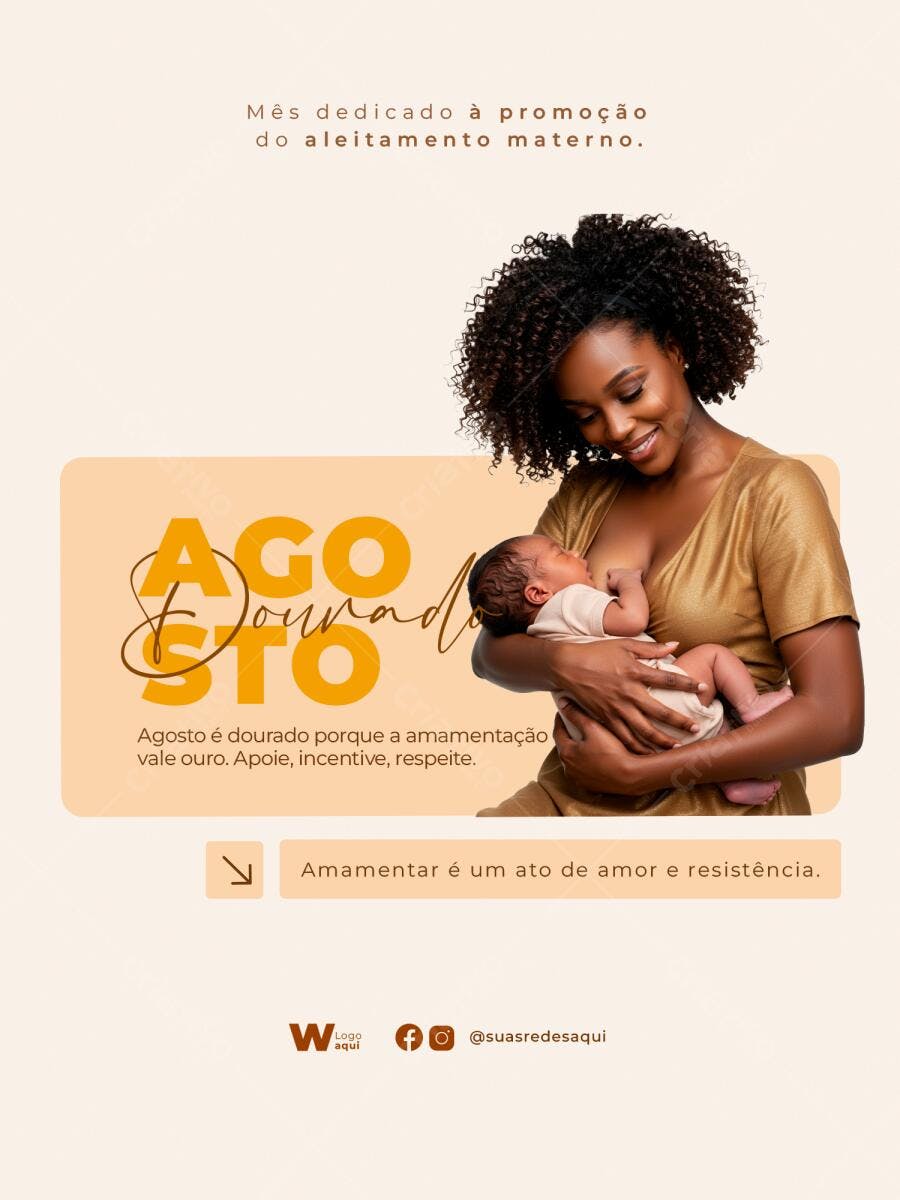 Flyer Agosto Dourado Amamentação PSD Editável