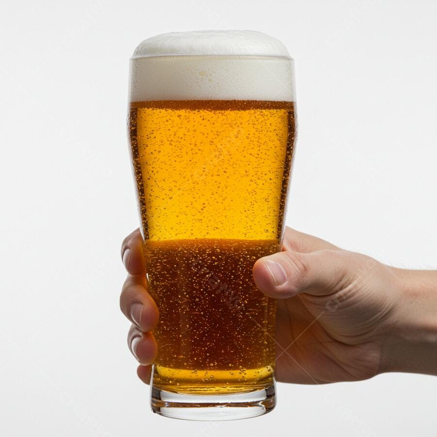 Cerveja loira gelada em copo longo