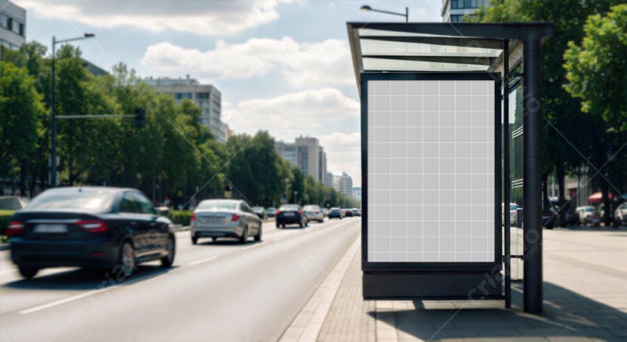 Mockup de Outdoor em Ponto de Ônibus - Cidade