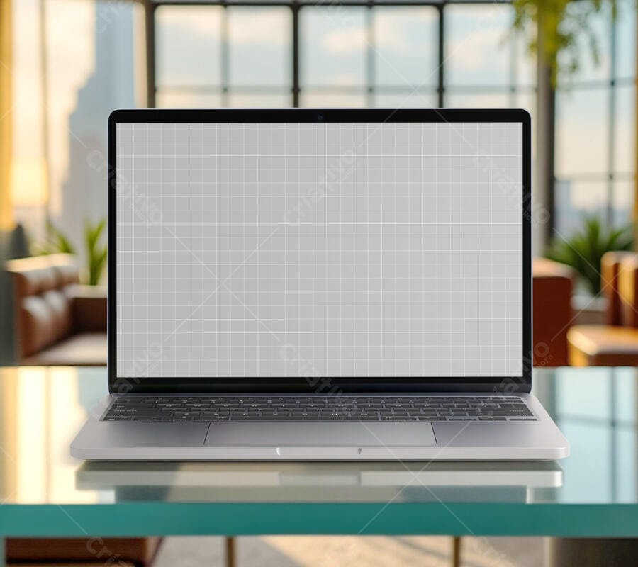 Mockup Notebook Moderno em Mesa de Vidro