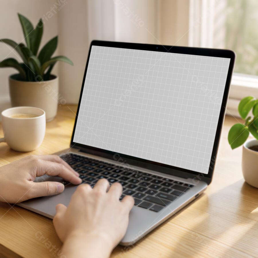 Mockup Notebook Moderno em Mesa de Madeira Clara