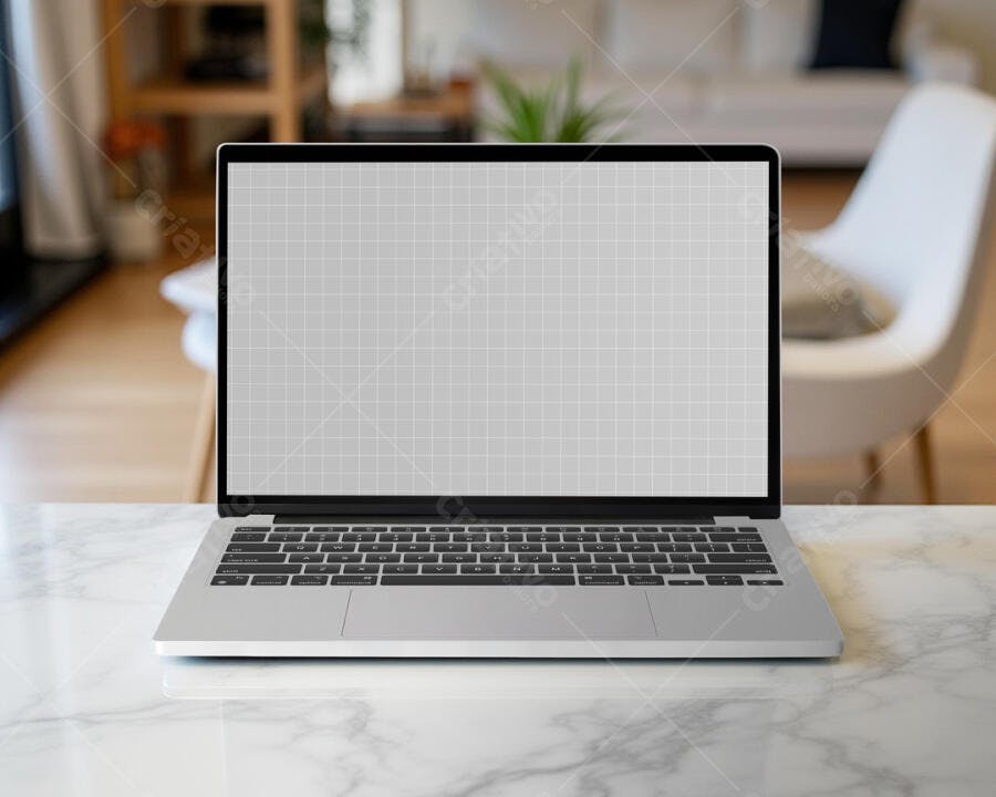 Mockup Notebook Moderno em Mesa de Mármore