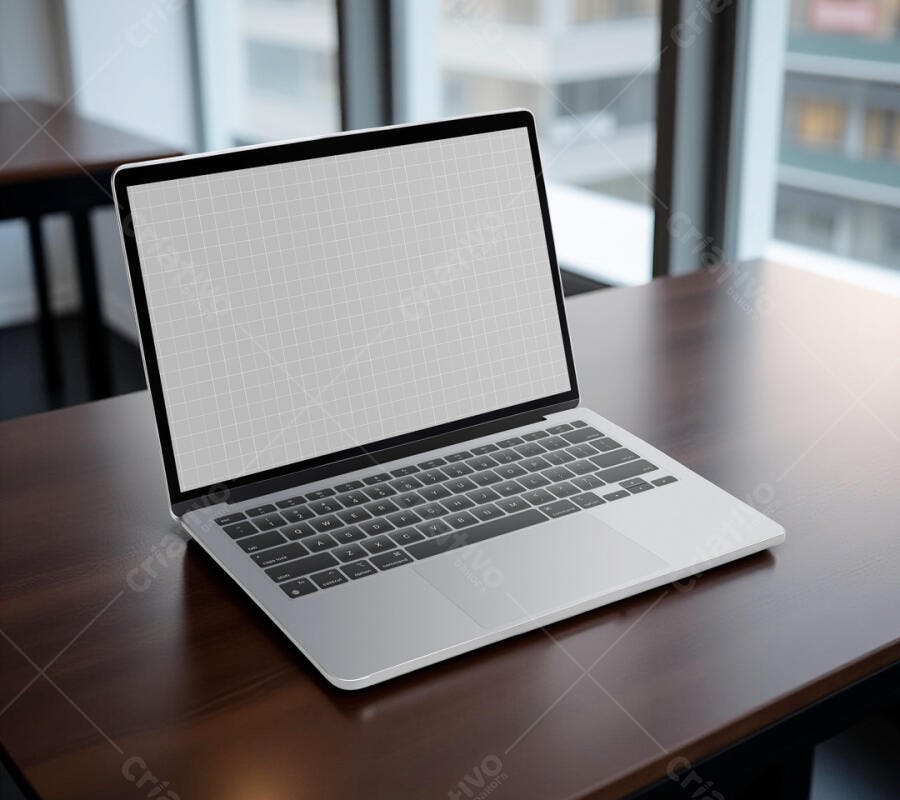 Mockup Notebook Moderno em Mesa de Madeira