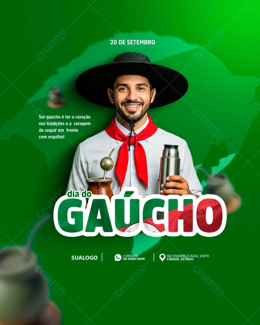 Flyer Dia do Gaúcho 20 de Setembro PSD Editável