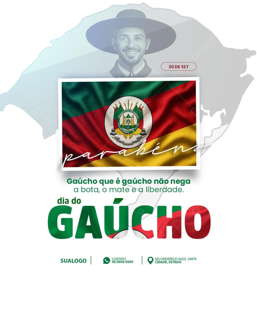 Flyer Dia do Gaúcho 20 de Setembro PSD Editável