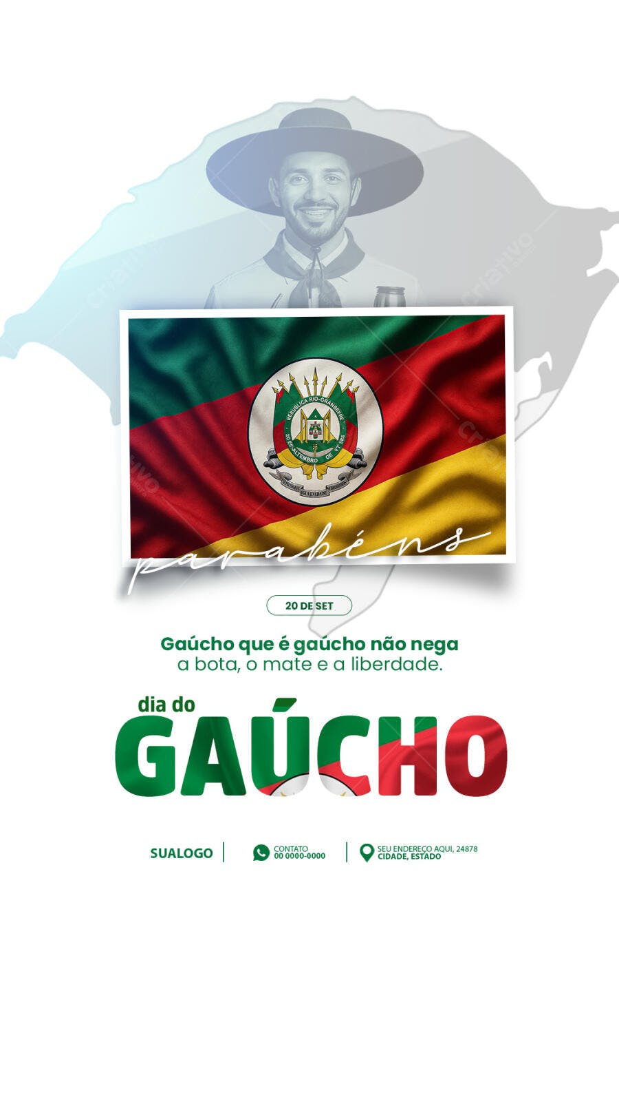 Flyer Dia do Gaúcho 20 de Setembro PSD Editável