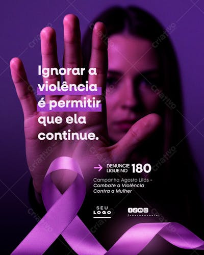 Agosto Lilás Campanha de Conscientização ao combate a violência contra a Mulher social media psd editável (3)