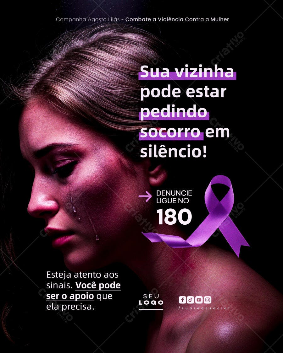 Flyer Agosto Lilás PSD Editável
