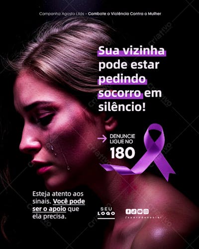 Agosto Lilás Campanha de Conscientização ao combate a violência contra a Mulher social media psd editável (5)