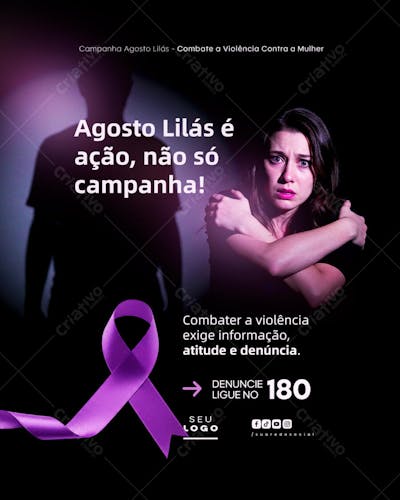 Agosto Lilás Campanha de Conscientização ao combate a violência contra a Mulher social media psd editável (9)