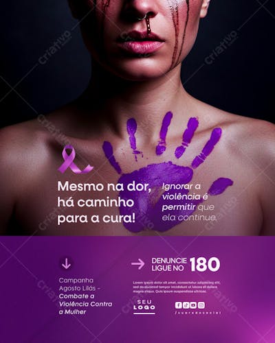 Agosto Lilás Campanha de Conscientização ao combate a violência contra a Mulher social media psd editável (2)