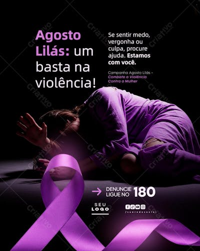 Agosto Lilás Campanha de Conscientização ao combate a violência contra a Mulher social media psd editável (7)