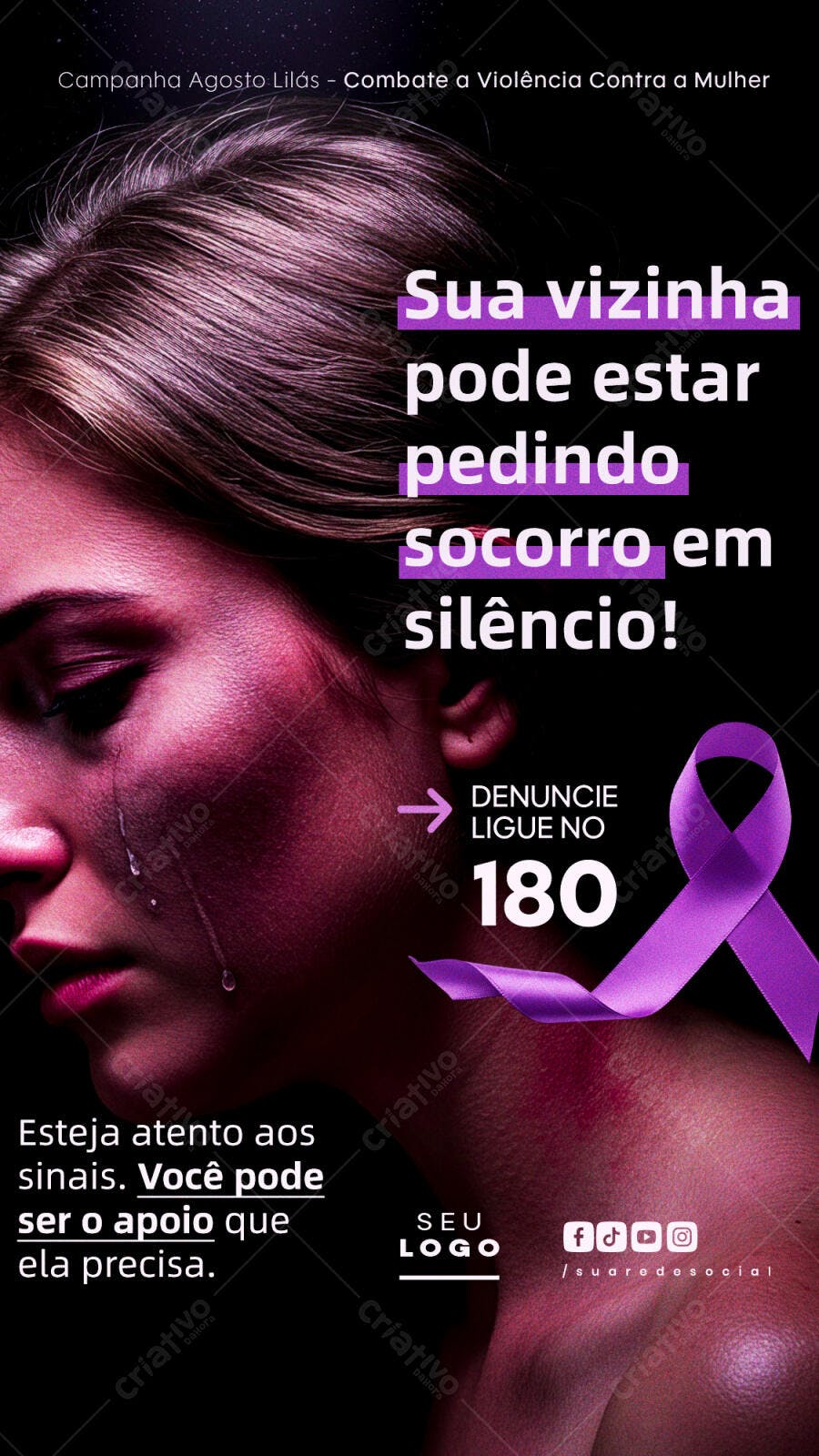 Flyer Agosto Lilás PSD Editável