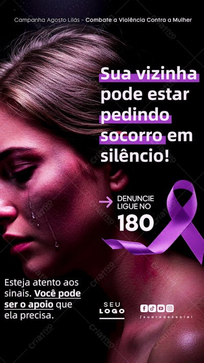 Agosto Lilás Campanha de Conscientização ao combate a violência contra a Mulher social media psd editável Story (5)
