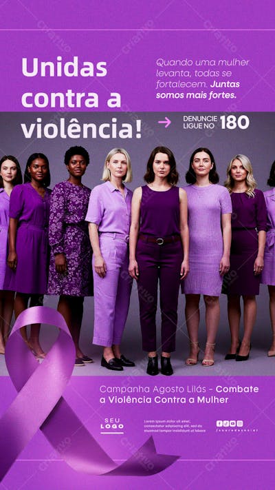Agosto Lilás Campanha de Conscientização ao combate a violência contra a Mulher social media psd editável Story (4)