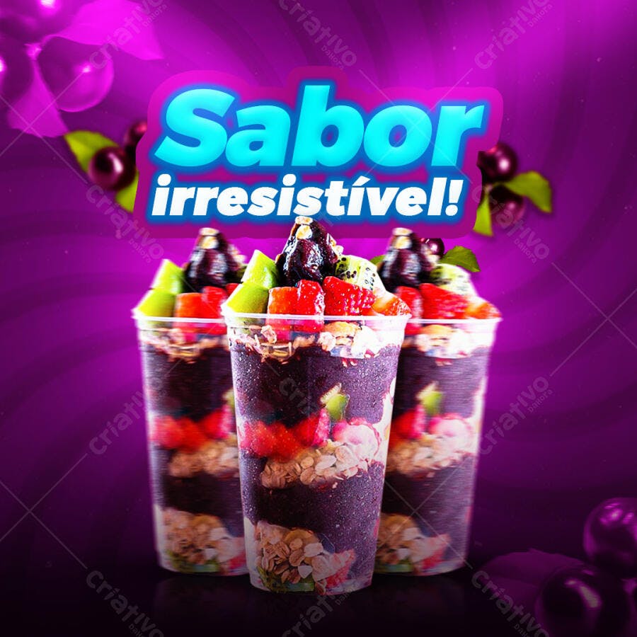 Flyer para Açaí com Frutas PSD Editável