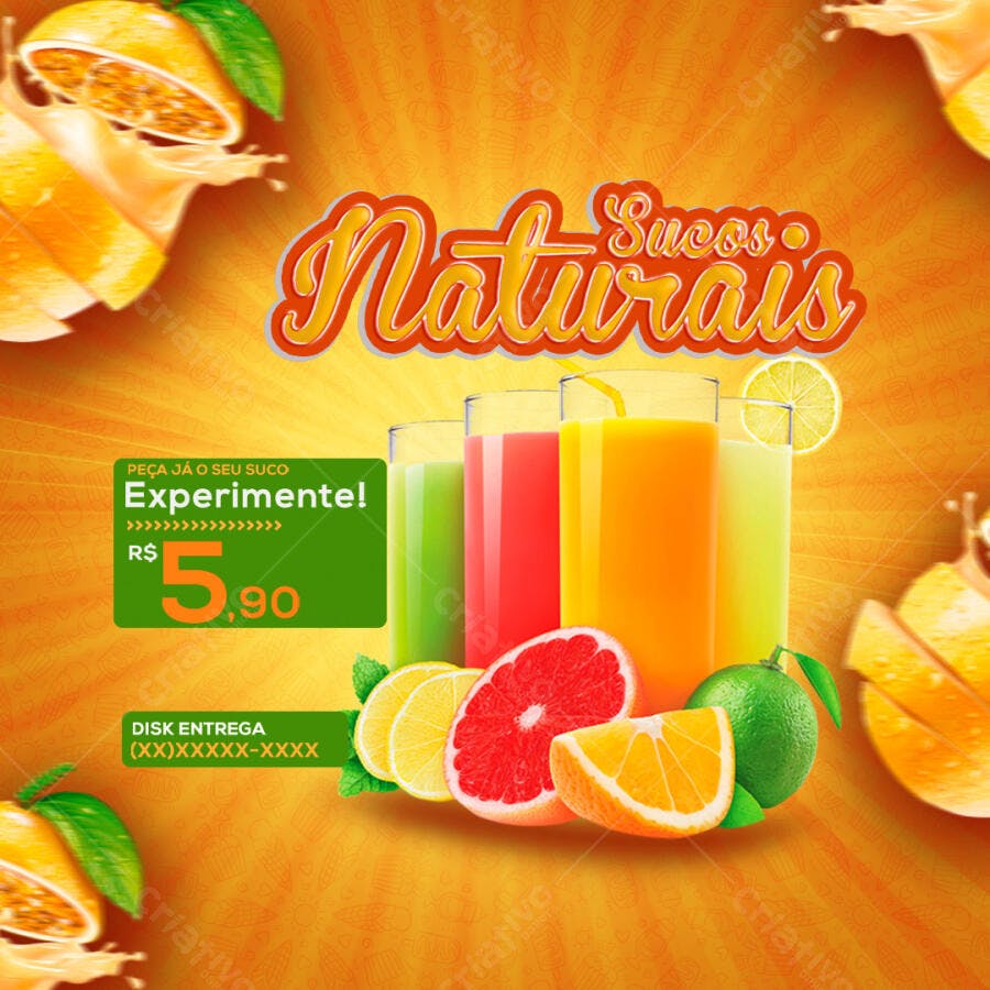 Flyer para Sucos Naturais PSD Editável