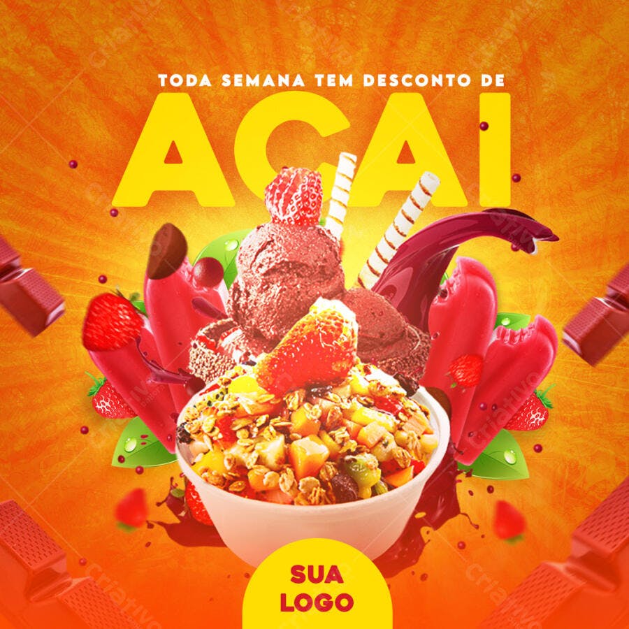 Flyer Açaí com Frutas PSD Editável