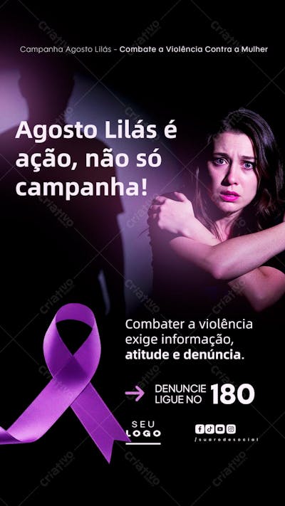Agosto Lilás Campanha de Conscientização ao combate a violência contra a Mulher social media psd editável Story (9)