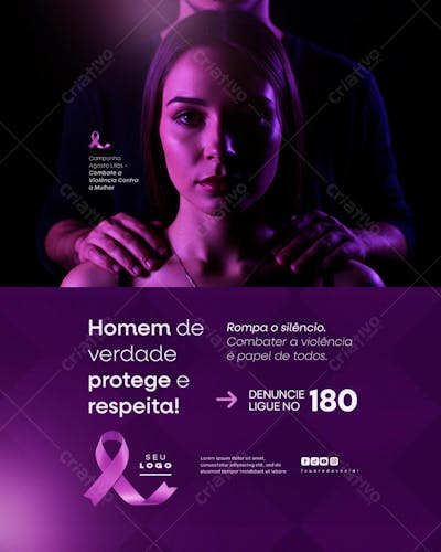 Agosto Lilás Campanha de Conscientização ao combate a violência contra a Mulher social media psd editável (10)