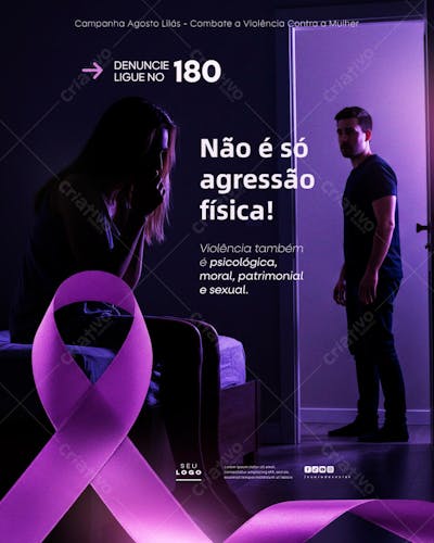 Agosto Lilás Campanha de Conscientização ao combate a violência contra a Mulher social media psd editável (12)