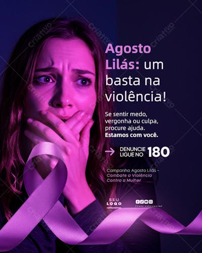 Agosto Lilás Campanha de Conscientização ao combate a violência contra a Mulher social media psd editável (11)