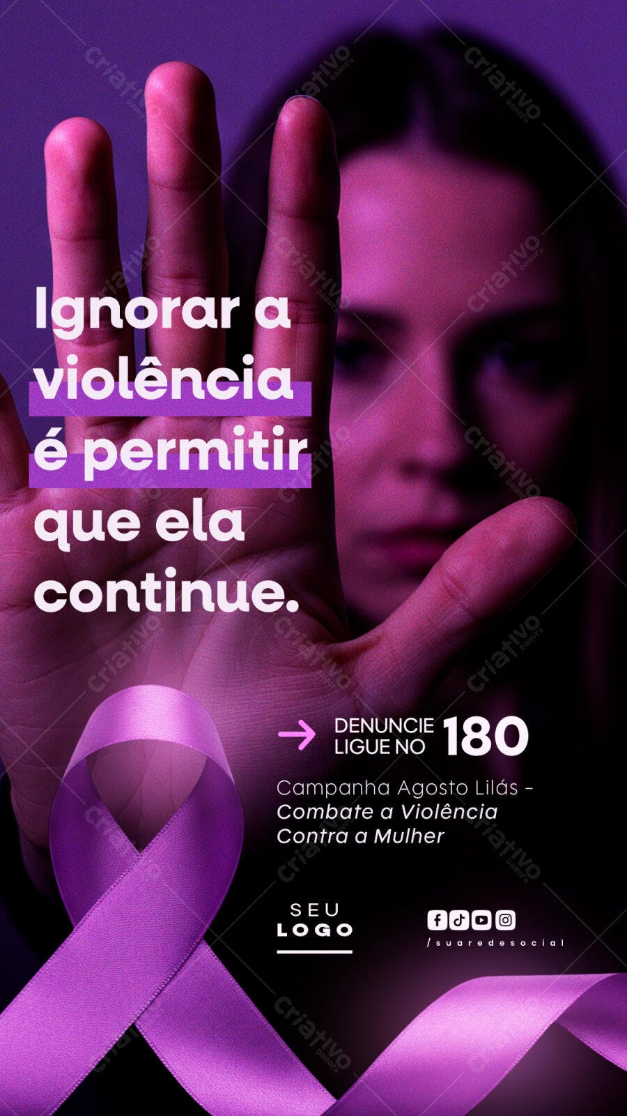 Flyer Agosto Lilás Combate à Violência Contra a Mulher PSD Editável
