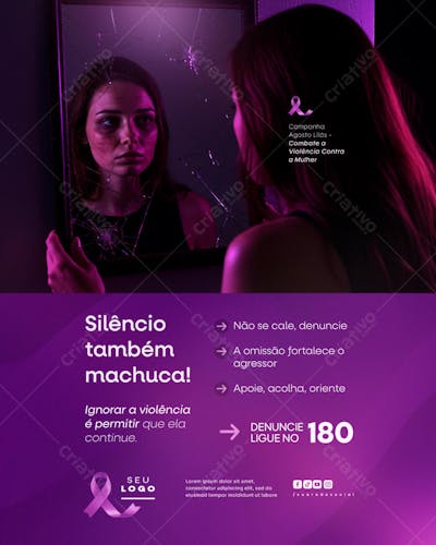 Agosto Lilás Campanha de Conscientização ao combate a violência contra a Mulher social media psd editável (6)