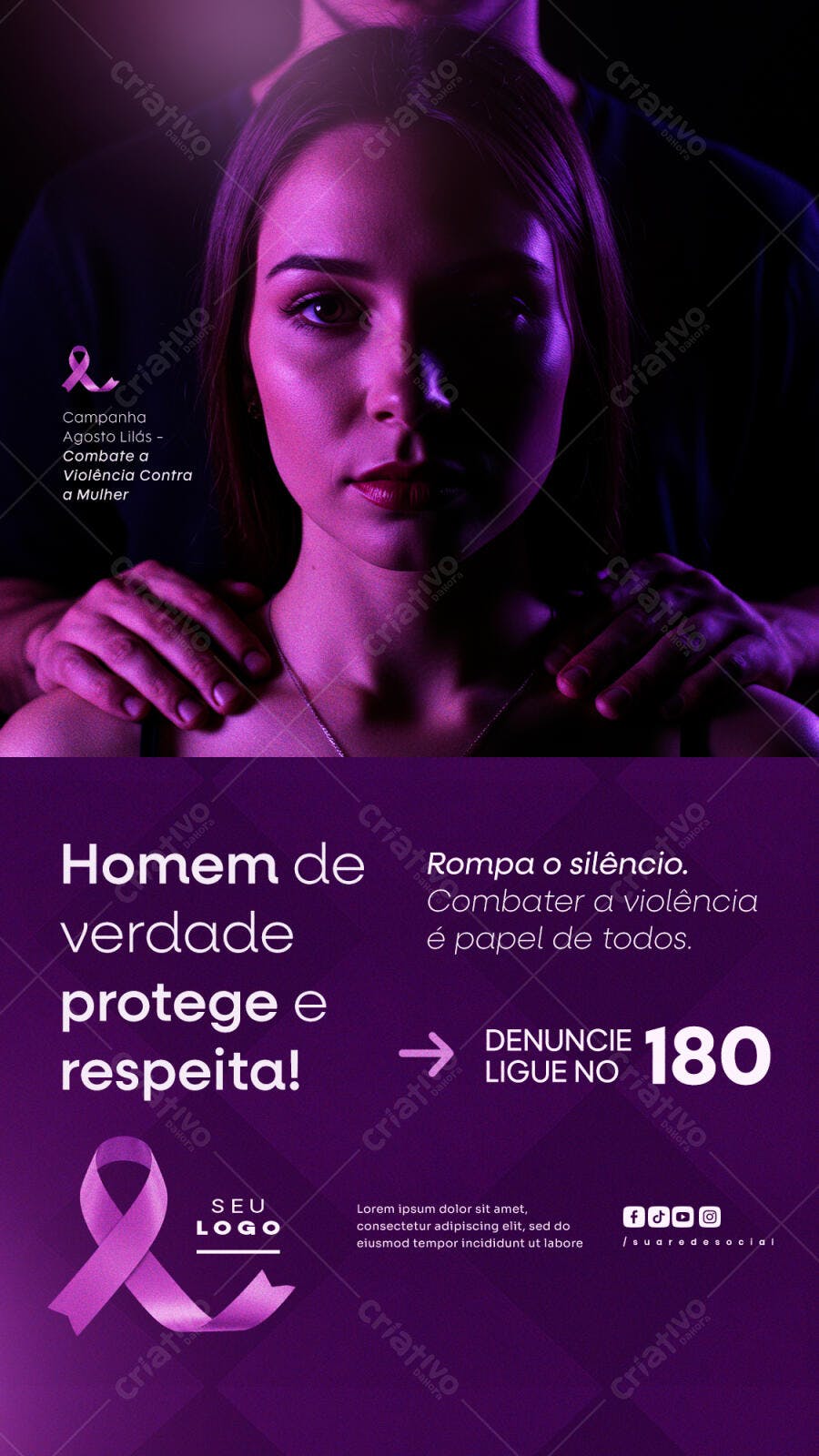 Flyer Agosto Lilás PSD Editável