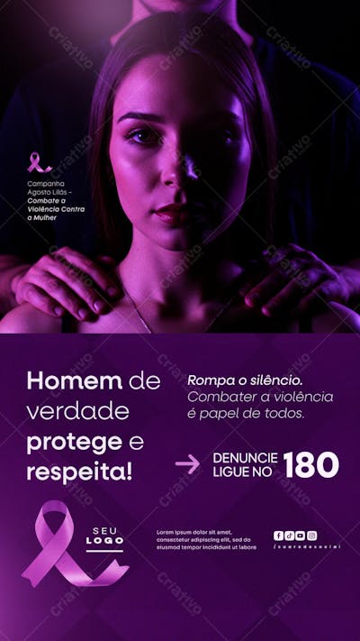 Agosto Lilás Campanha de Conscientização ao combate a violência contra a Mulher social media psd editável Story (10)