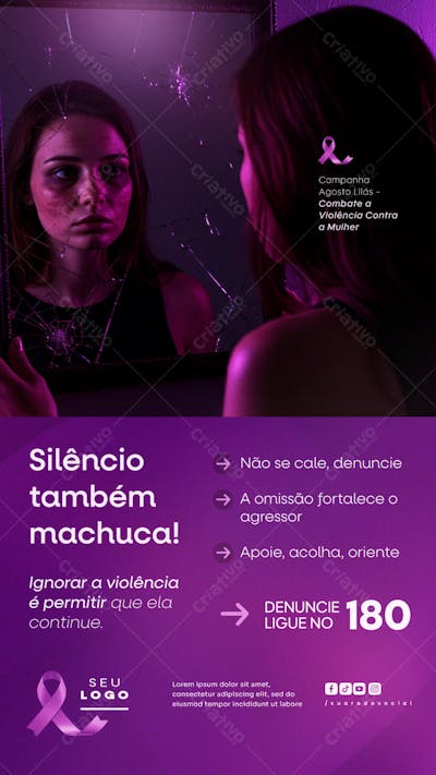Agosto Lilás Campanha de Conscientização ao combate a violência contra a Mulher social media psd editável Story (6)