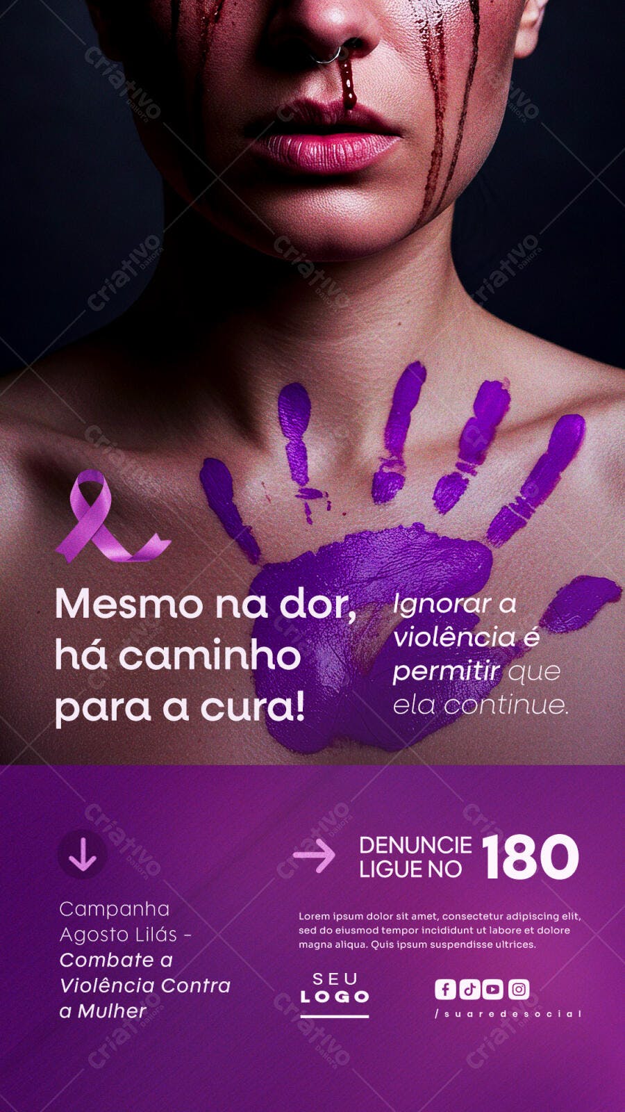 Cartaz Agosto Lilás PSD Editável
