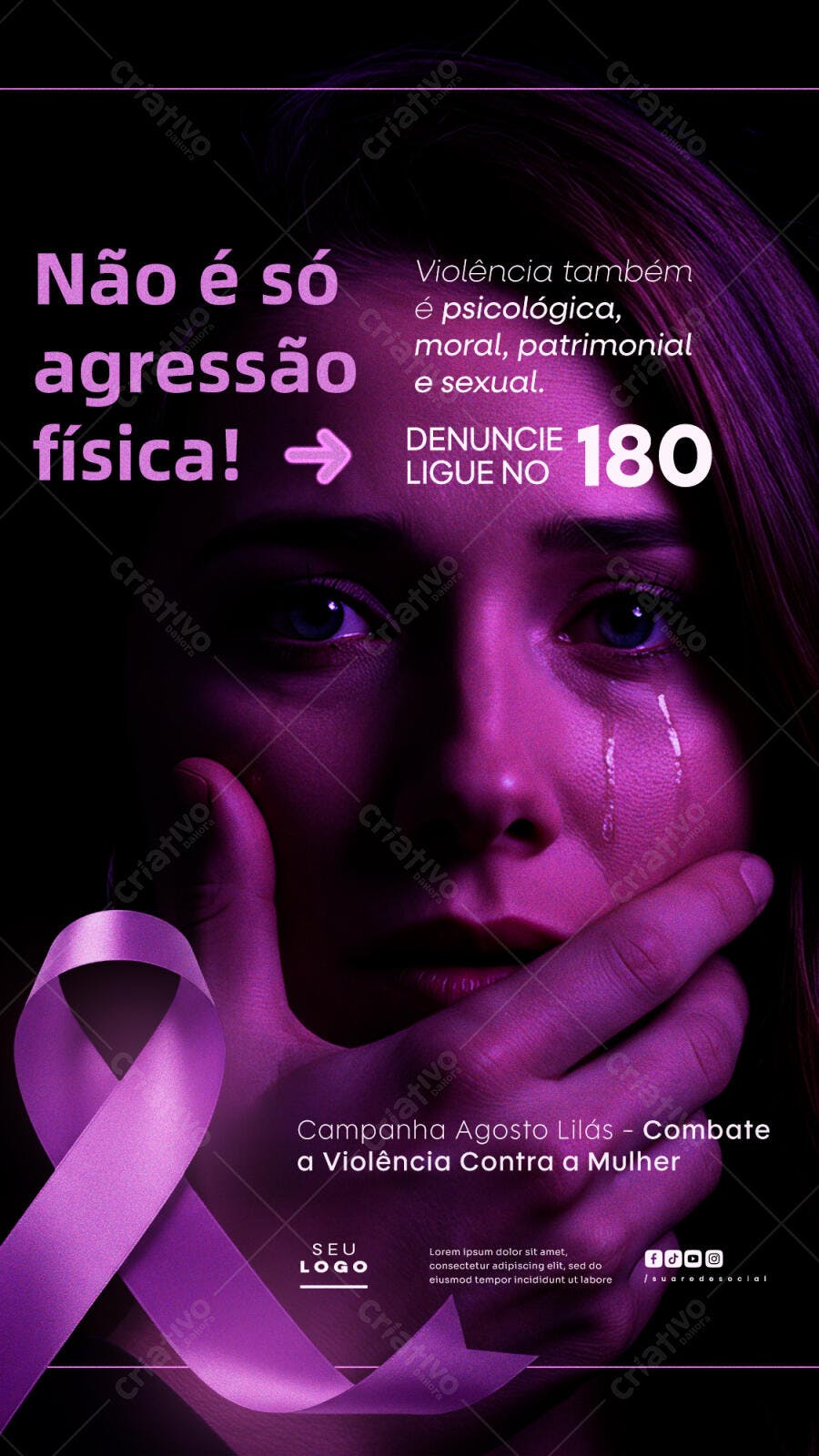 Poster Agosto Lilás PSD Editável