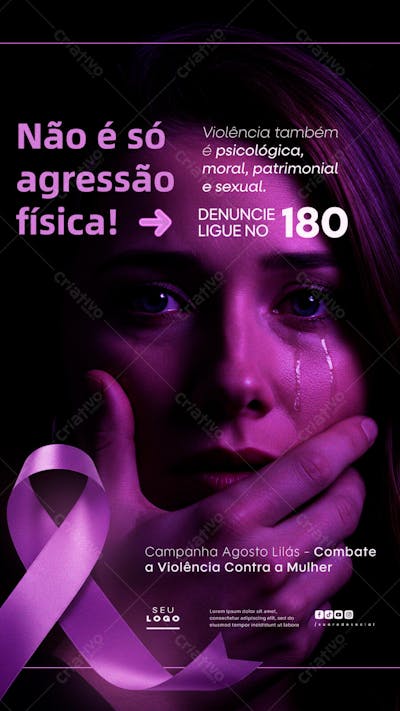 Agosto Lilás Campanha de Conscientização ao combate a violência contra a Mulher social media psd editável Story (8)