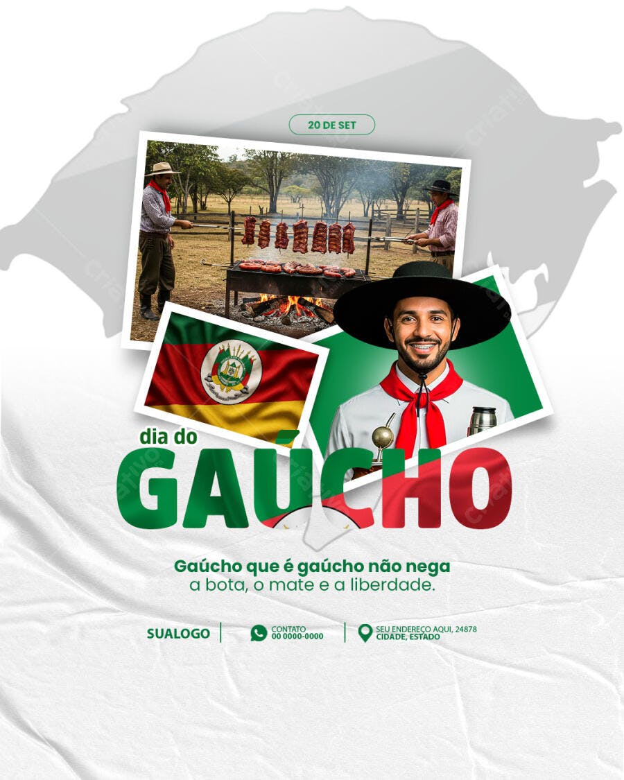 Flyer Dia do Gaúcho 20 de Setembro PSD Editável