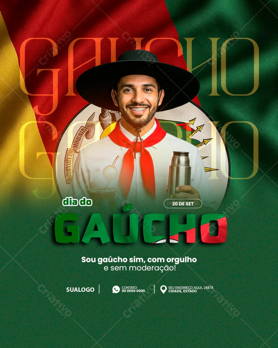 Flyer Dia do Gaúcho 20 de Setembro PSD Editável