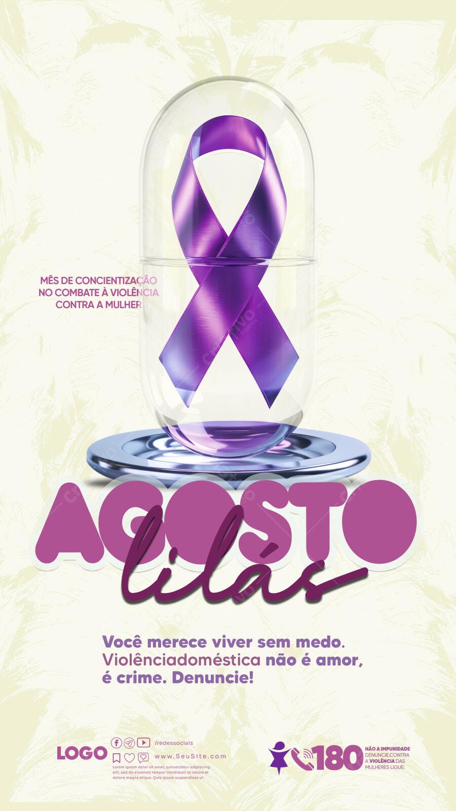 Flyer Agosto Lilás PSD Editável