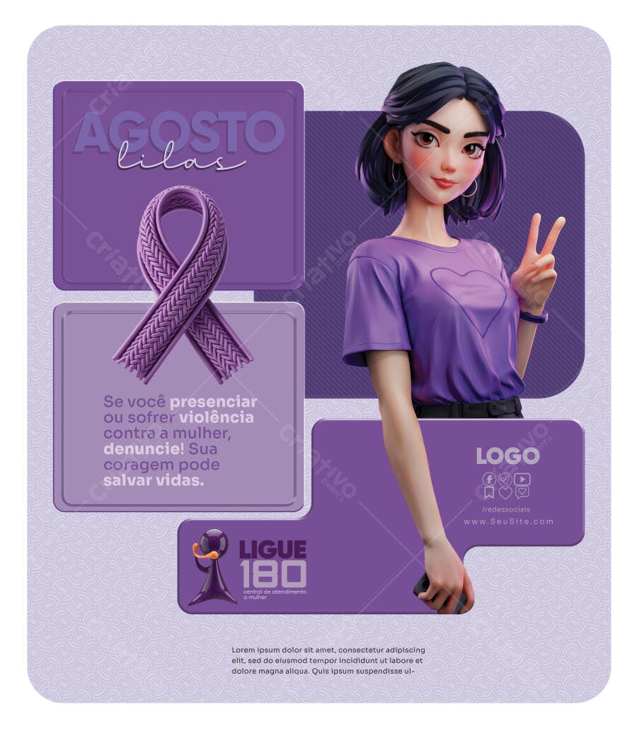 Flyer Agosto Lilás PSD Editável