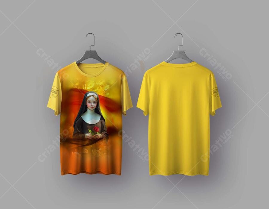 Camiseta Religiosa com Imagem de Santa PSD Editável