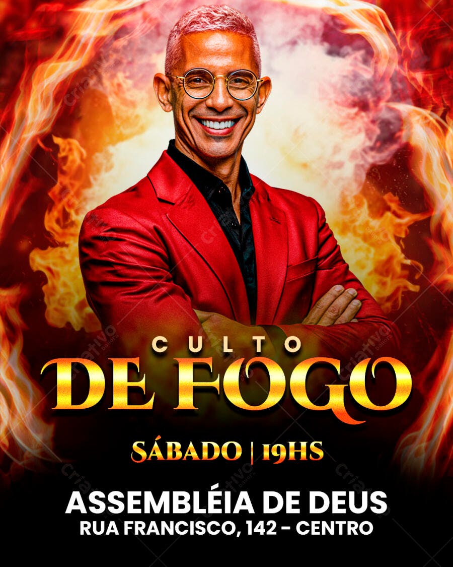 Flyer para Culto de Fogo PSD Editável