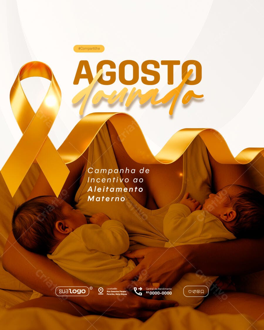 Flyer Agosto Dourado - Aleitamento Materno PSD Editável