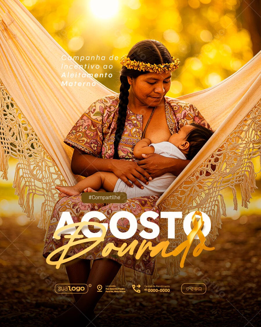 Flyer Agosto Dourado Amamentação PSD Editável