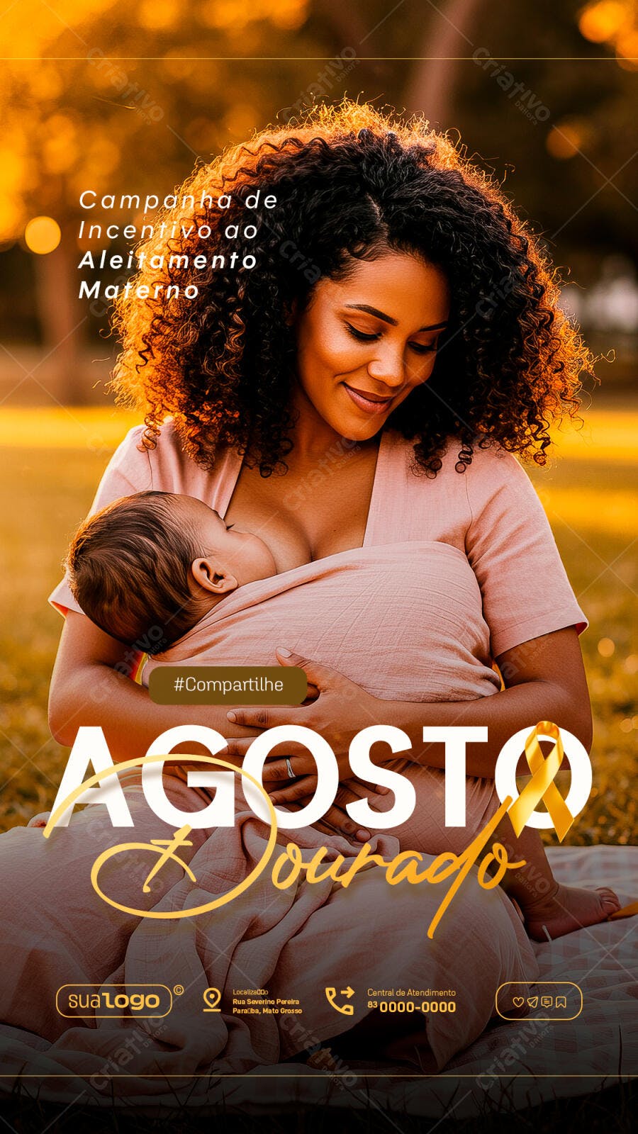 Flyer Agosto Dourado Amamentação PSD Editável