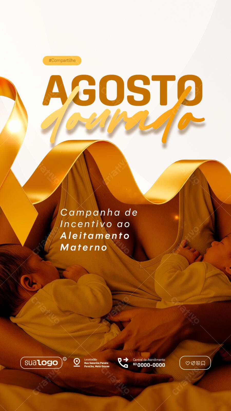 Flyer Agosto Dourado - Aleitamento Materno PSD Editável