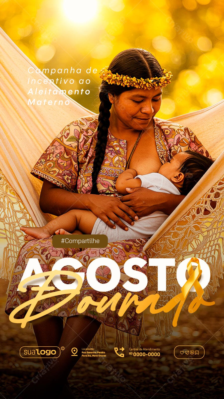 Flyer Agosto Dourado Amamentação PSD Editável