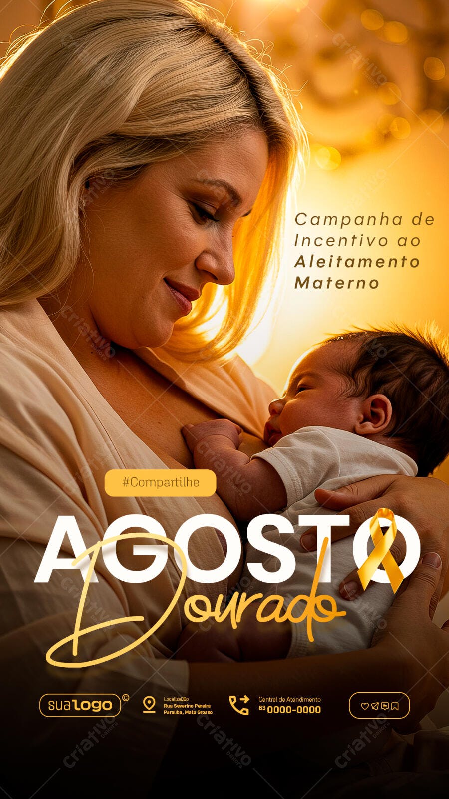 Flyer Agosto Dourado - Aleitamento Materno PSD Editável