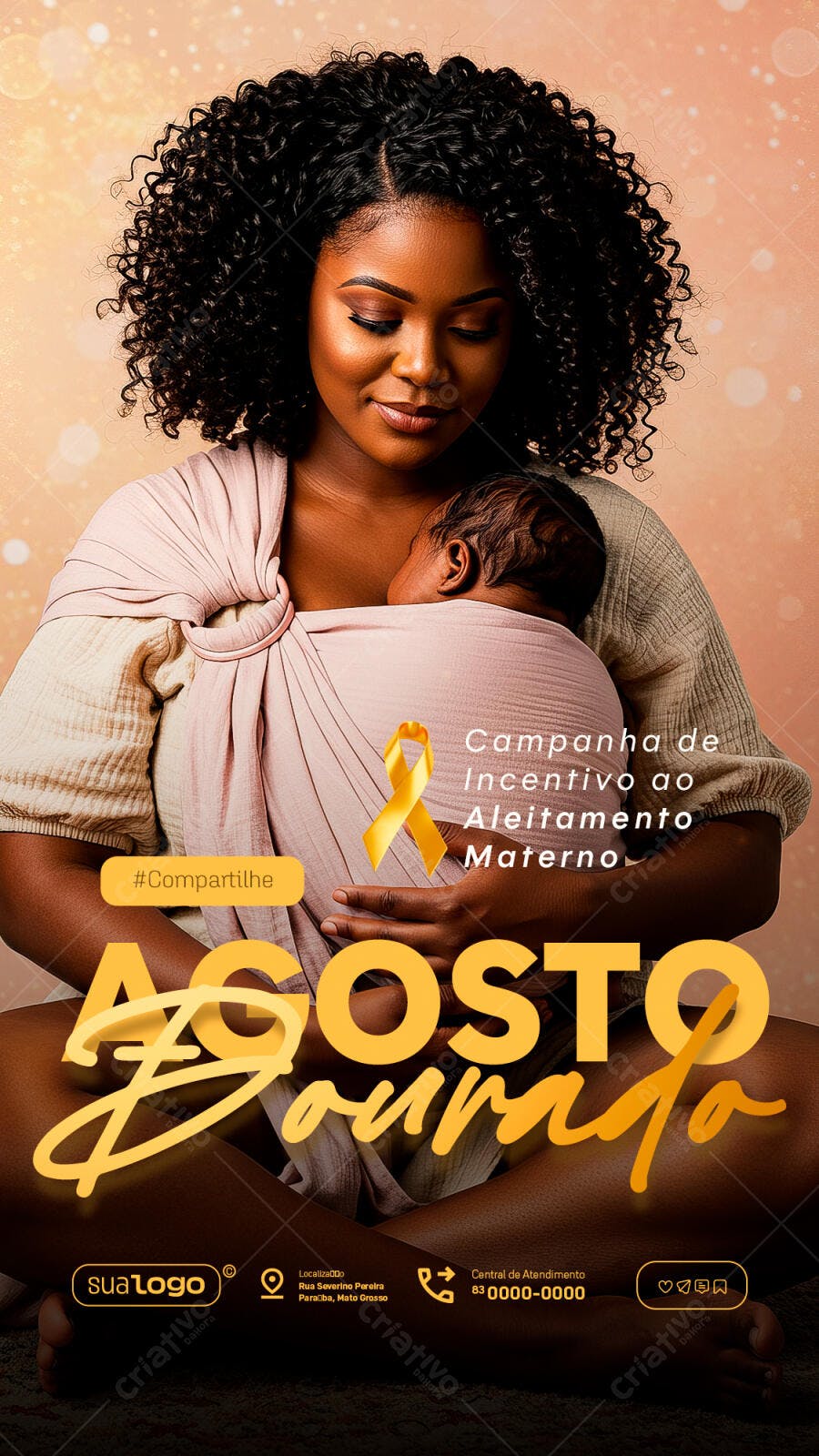 Flyer Agosto Dourado Amamentação PSD Editável