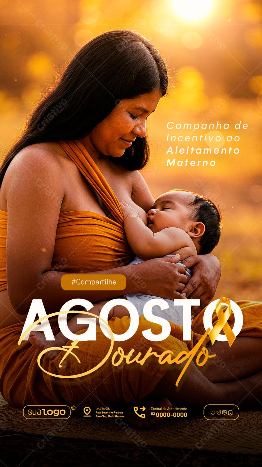 Flyer Agosto Dourado Amamentação PSD Editável