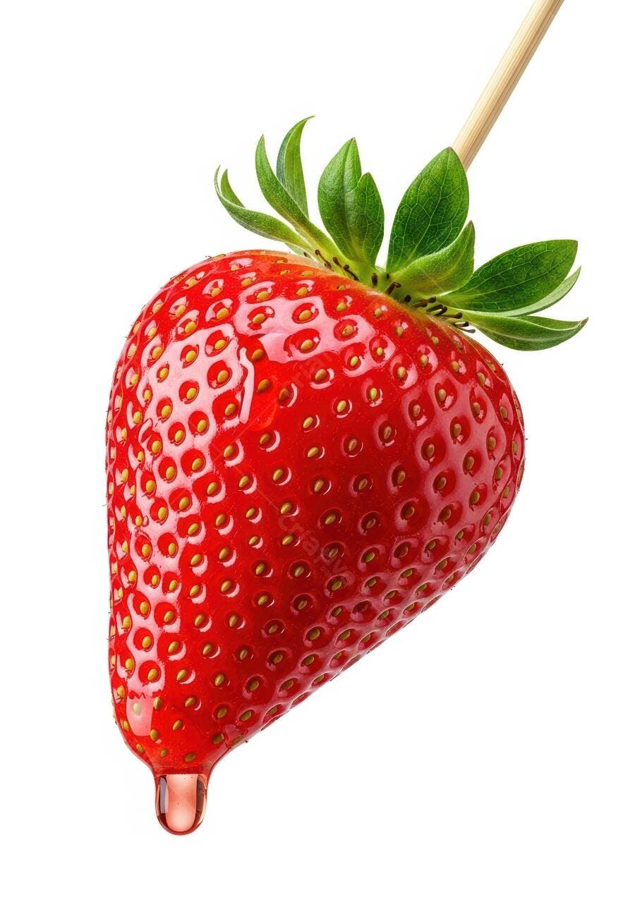 Morango em palito com calda escorrendo